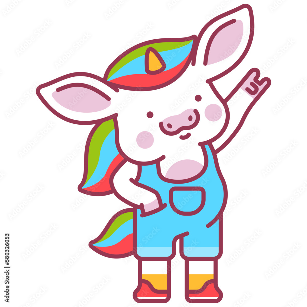 Fototapeta premium Happy baby unicorn vector cartoon character isolated on a white background.