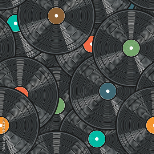 Seamless pattern with vinyl records. Vector illustration