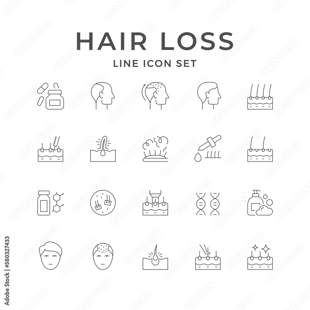 Set line icons of hair loss