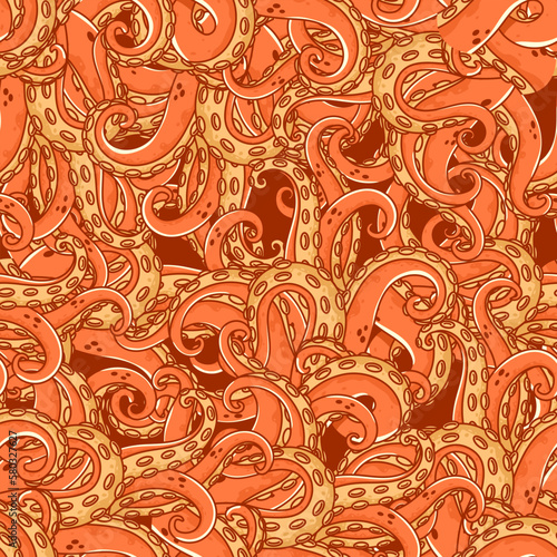 Octopus tentacles vector cartoon seamless pattern.