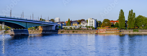 BONN, GERMANY - September 25 2022: View on the Kennedy Bridge that connects Beuel with Bonn downtown, Germany.