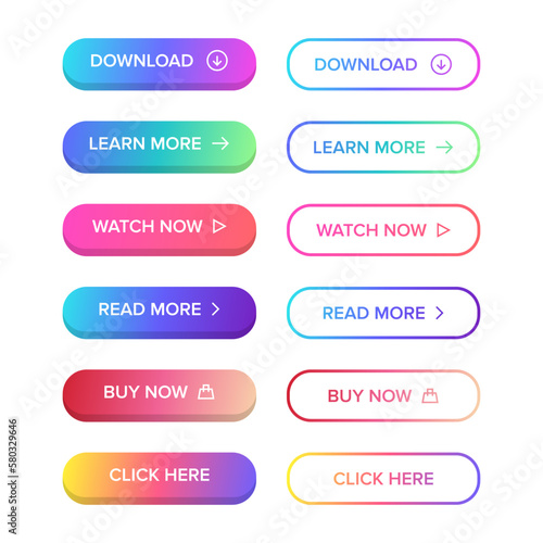 Modern Gradient Buttons Flat Material Style Vector Set Collection