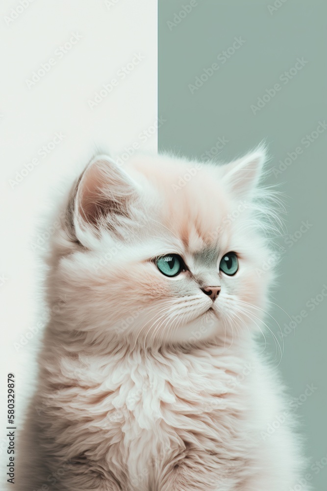 cute kitten with minimalist background, generative ai