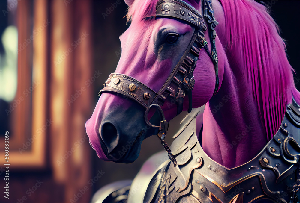 pink horse with a mane. fabulous animal. princess horse. ai generated