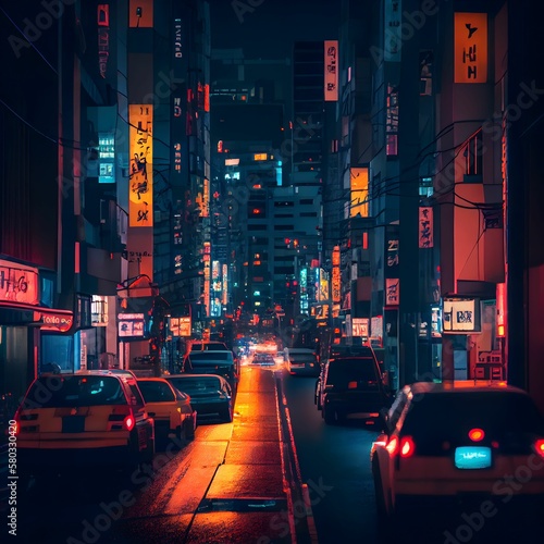 Japanese Neon Street at Night