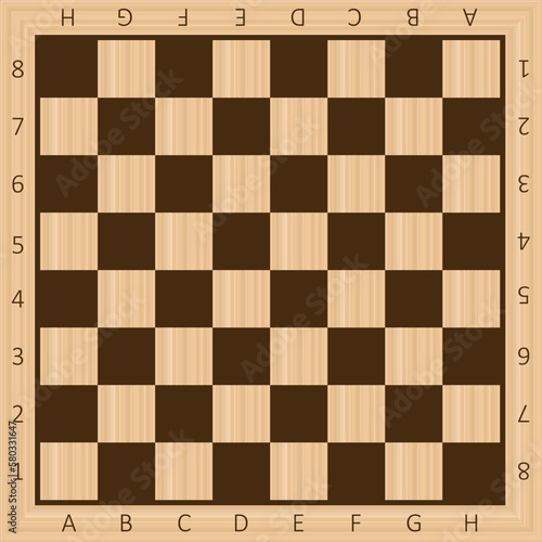 Chess boards on wooden background. checkers or draughts, game with pieces in dark and light brown. Vector illustration.