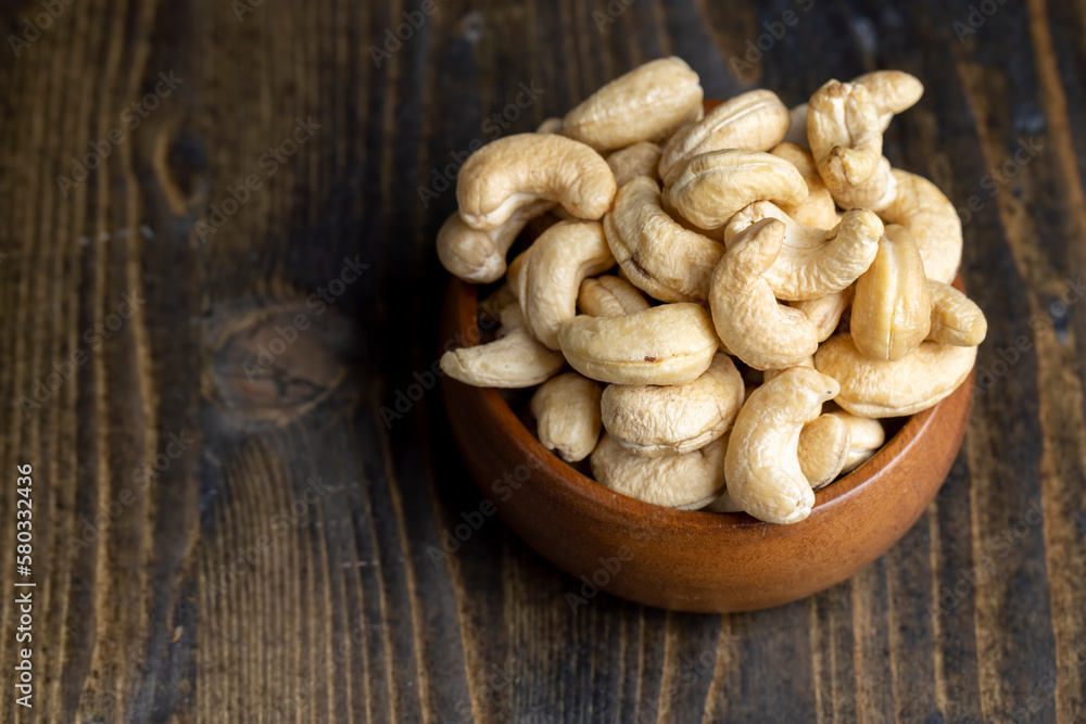 Fresh peeled cashew nuts on the table Fresh peeled cashew nuts on the table
