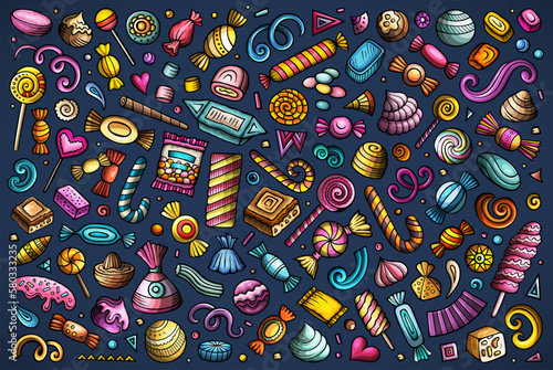 Vector set of funny doodle cartoon candies