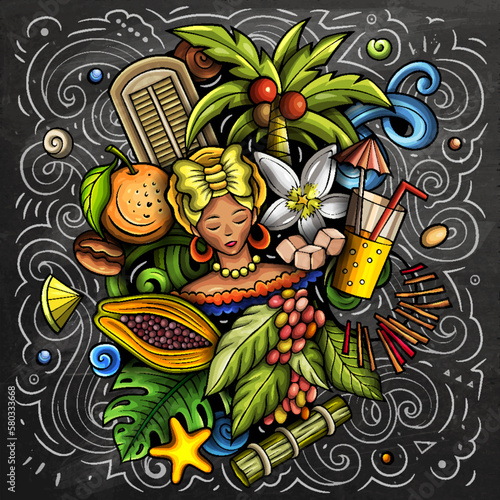 Cuba cartoon doodle illustration. Funny Cuban design.