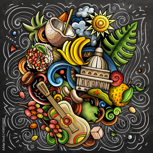 Cuba cartoon doodle illustration. Funny Cuban design.
