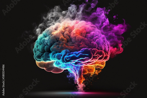 Multicolor Brain made of Colorful Vibrant Smoke representing Inspiration and Creativity Concept. Ai generated.