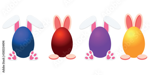 Happy Easter Card with Eggs, Rabbit ears sticking out of the egg.