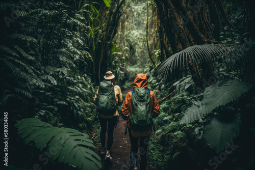 Rucksack Touristen gehen durch den Regenwald © Gabi D