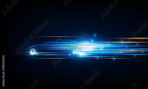High speed concept. formula 1 car in the form of Arrow Light out technology background Hitech communication concept innovation background, vector design