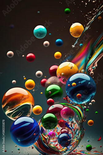 background image, colorful balls in a colorful water feature