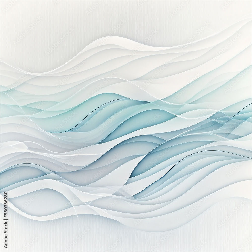 Fototapeta premium Stunning abstract watercolor waves in blue and white, with organic shapes and forms on a light clean and white background. Ai Generative