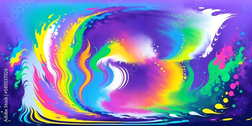 Digital ink painting in 3d splash rainbow color tone. kiakiaa style. Ai generative technology vr ready, abstract splash pattern background. 3d illustration, 3d render