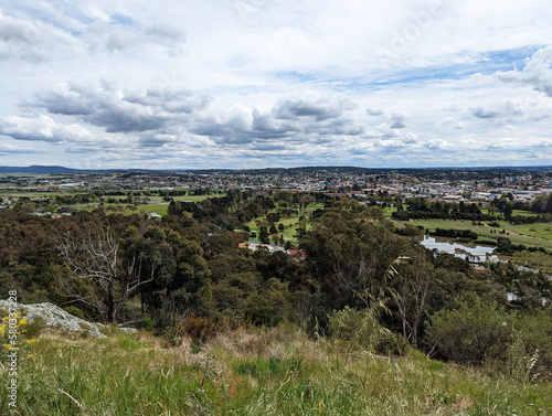 An aerial view across the regional city of Goulburn, N.S.W., Australia from Rocky Hill. photo