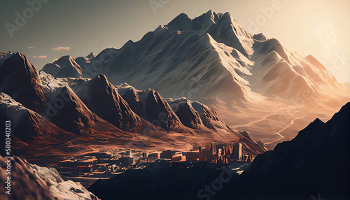 sunset in the mountains background, generative ai