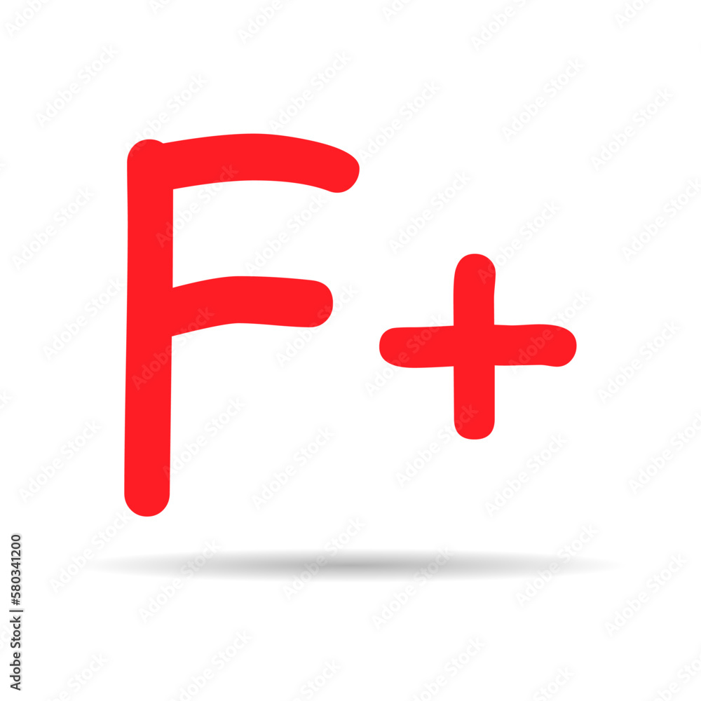 Obraz premium Grade result F plus with shadow. Hand drawn icon in red color. Test exam mark report vector illustration