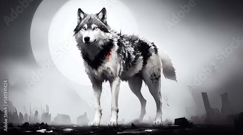 The Lone Wolf (black and white watercolor)