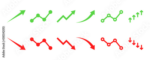 Set of financial arrows up and down. Green and red arrows. Increase and decrease. Vector 10 EPS.