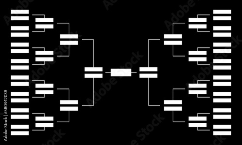 Tournament bracket blank on black background. Sport championship. Football or basketball tourney. Vector template. photo