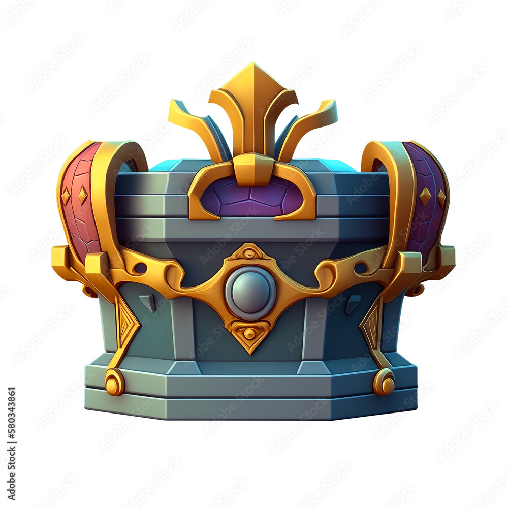 Casual game treasure chest on transparent background. Illustration of a