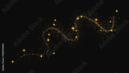 Gold glittering confetti wave and stardust