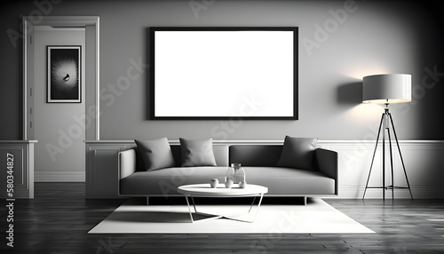 maquette pour cadre, interieur salon noir et blanc, genéré par IA © Marvin Dgn