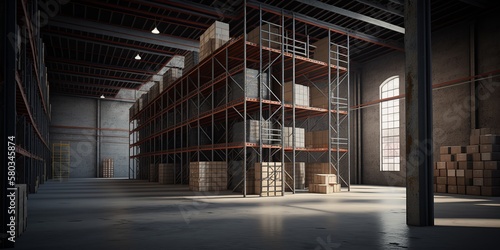 Wallpaper Mural Warehouse shelving boxes warehouse Generative AI Torontodigital.ca