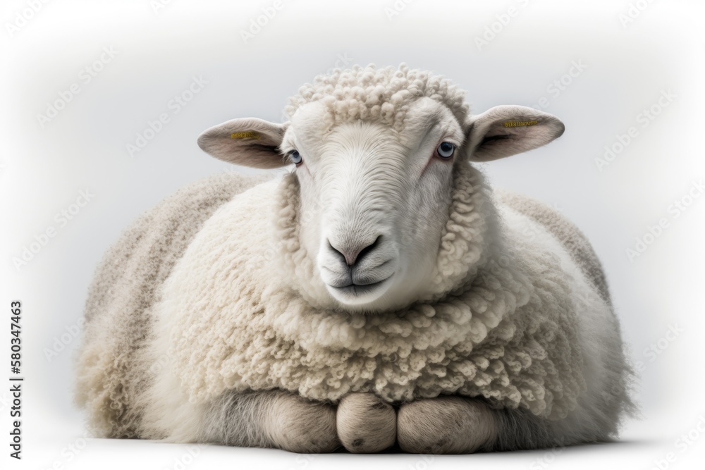 Sheep lying on a white backdrop, isolated. Generative AI Sheep lying on a white backdrop, isolated. Generative AI