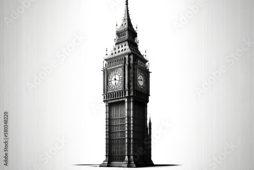 London, UK's Big Ben tower, isolated on a white backdrop. Generative AI