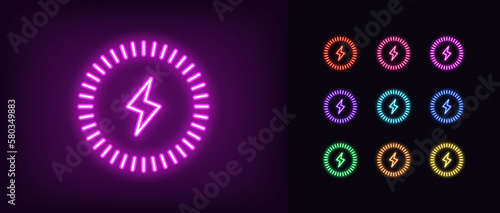 Fotografia Outline neon wireless charger icon set