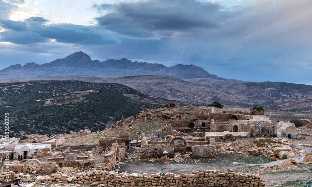 Ancient Village Zriba Olia, of Berber Origin in Zaghouan, Tunisia - obrazy, fototapety, plakaty 