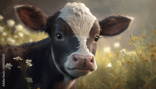 cute cow baby .Generative AI.