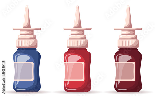 Set of nasal spray. Medicine, pharmacy and healthcare concept. Isolated vector illustration for flyer, poster, banner.