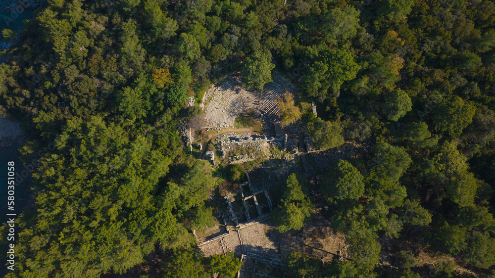 phaselis ancient city.The old ancient city in the forest and the view from the hill