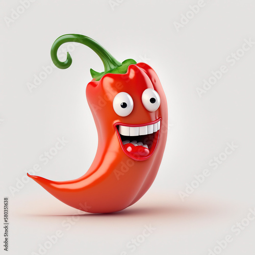 Happy hot pepper in 3d cartoon style - generated by Generative AI