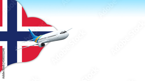 3d illustration plane with Norway flag background for business and travel design