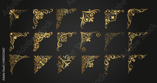 Set of decorative corner frames. Vintage calligraphic corners and borders. Retro elegant ornamental frame, ornaments. Wedding frame, invitation card, menu, picture borders, deco dividers. Vector art