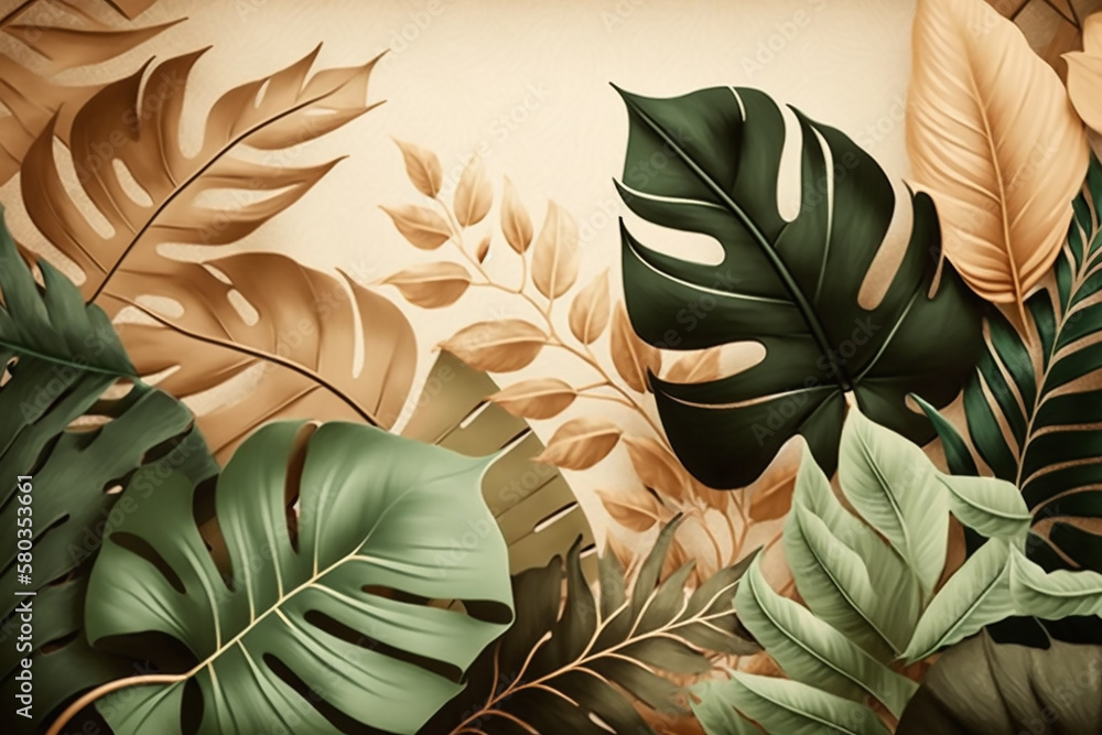 custom made wallpaper toronto digitalbackground of leaves. Classic botanical pattern with lush monstera and palm leaves, a great fit for high-end interior design.