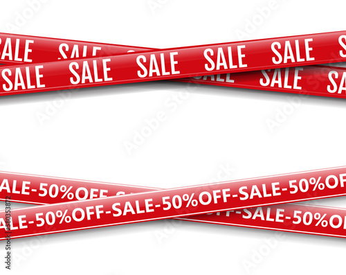 Red Promotional Sale Ribbon And White Background