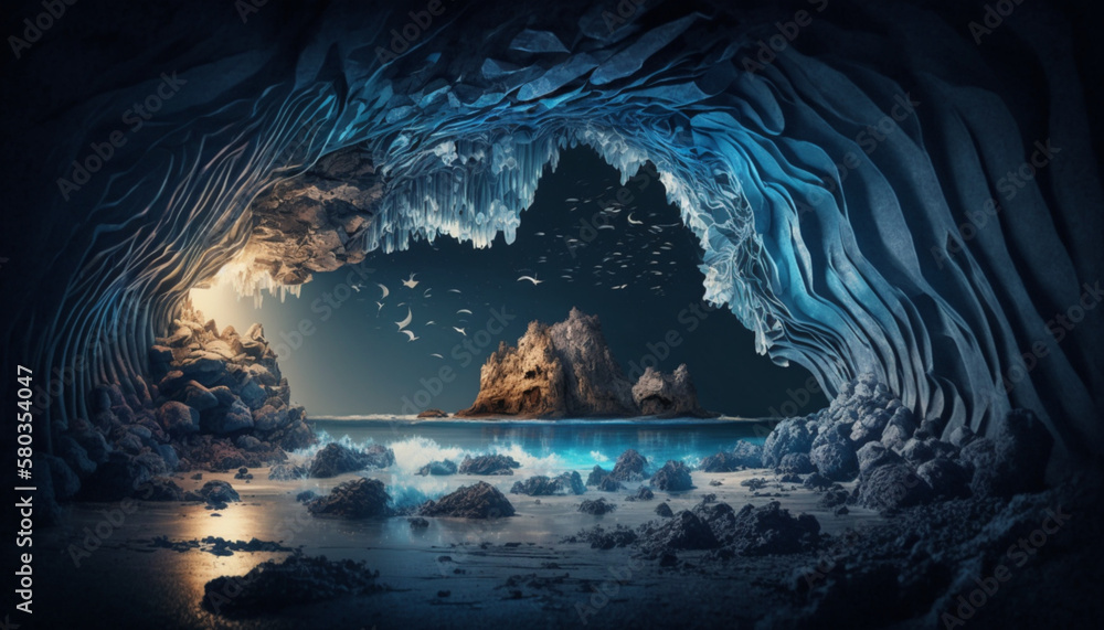 Obraz premium landscape with sparkling cave night