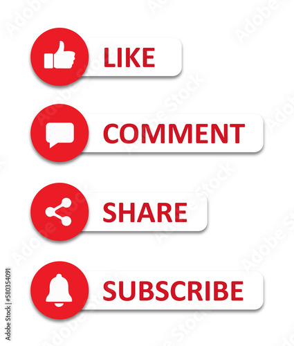 Like comment share subscribe buttons icons, Social media icons set. Like and subscribe button png illustration