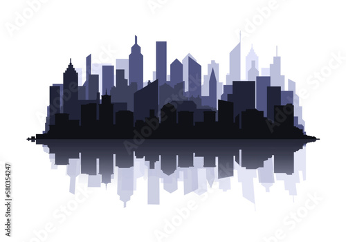 Vector City landscape. Gray silhouette of the city