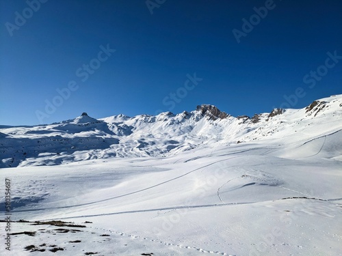 Ski mountaineering in an unbelievably beautiful mountain world. Swiss Alps. Ski touring in winter. Spitzmeilen Glarus. High quality photo photo