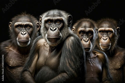 Fototapet Gtoup family portrait of first human Australopithecus afarensis