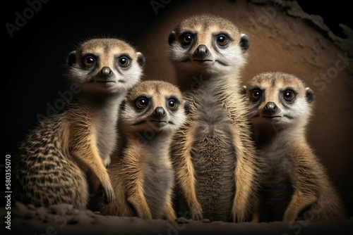 group family portrait of meerkat. Ai generative