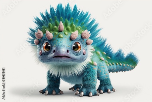 Prehistoric Charm  Fluffy Baby Dino on a Blank Canvas. Ai generative